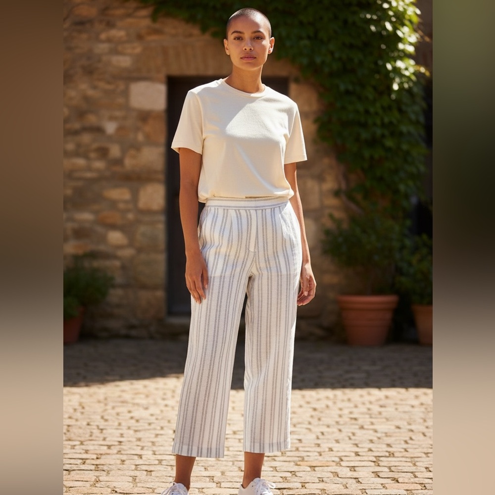 Rebecca Taylor Beige and White Striped Cropped Pants Size 6